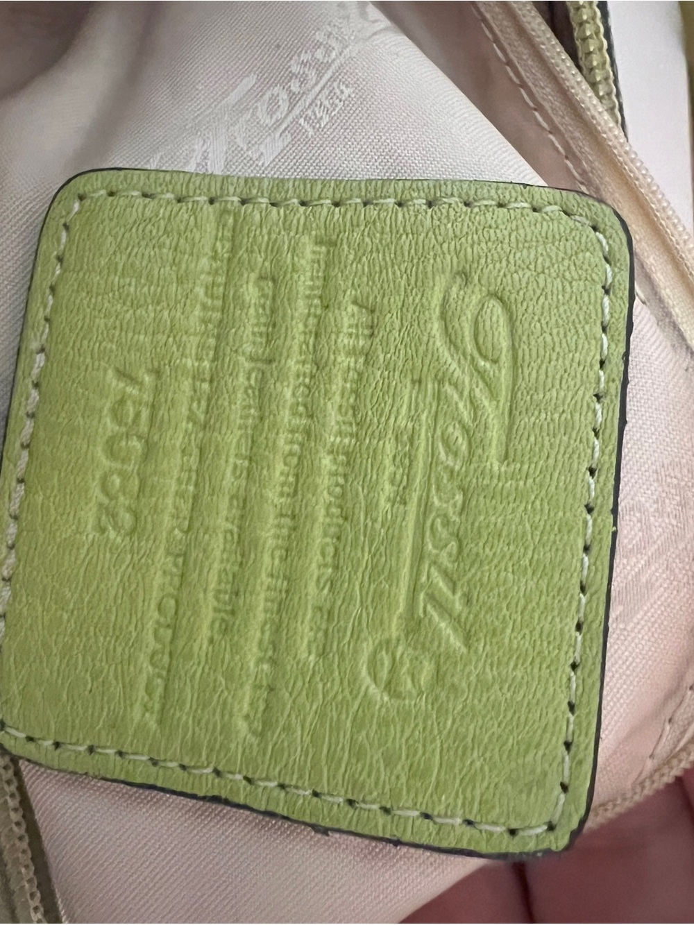 Fossil Genuine Leather Lime Green Shoulder Handbag w/ Matching Card Holder Y2K - Picture 10 of 10